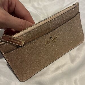 kate spade glitter zip cardholder in champagne gold